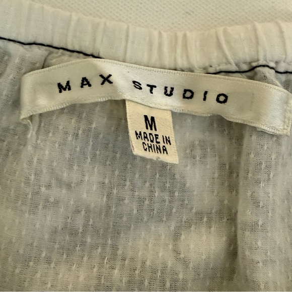 Max Studio Embroidered Cotton Boho Skirt White Navy Tie Waist Medium - Picture 7 of 10